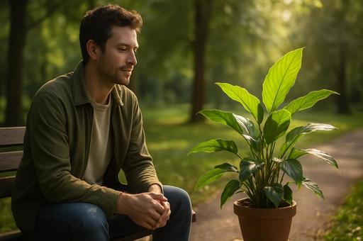ベンチと観葉植物 ベンチと観葉植物の写真