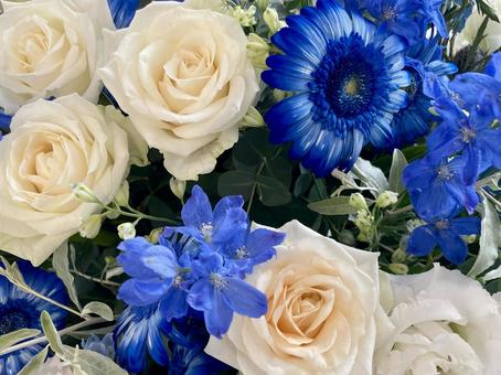白と青のフラワーアレンジメント 白と青のフラワーアレンジメント フラワーアレンジメント,花束,白い花の写真素材
