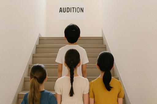 子供オーディション 階段に並ぶ後ろ姿 子供オーディション 階段に並ぶ後ろ姿の写真