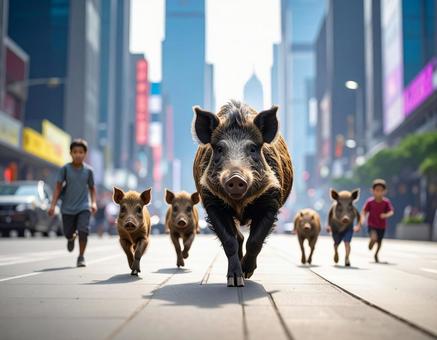 子年フォト・イノシシ一家が街に来た! 子年フォト・イノシシ一家が街に来た!の写真