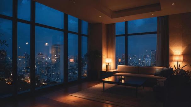 夜景が美しい高層マンションの部屋 夜景が美しい高層マンションの部屋の写真