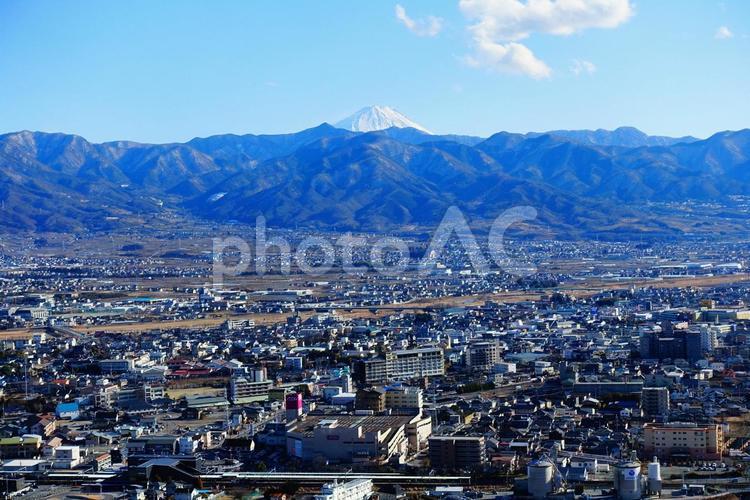 山梨甲府盆地と富士山 富士山,山梨,甲府の写真素材