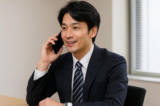 電話中の会社員 電話中の会社員の写真