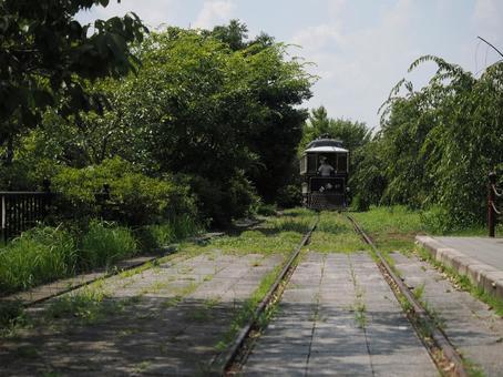 梅小路公園を走るチンチン電車と夏の空 梅小路公園を走るチンチン電車と夏の空の写真