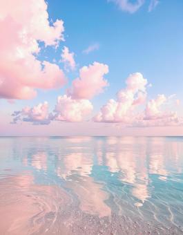ピンクの雲とブルーの海/リフレクション ピンクの雲とブルーの海/リフレクションの写真