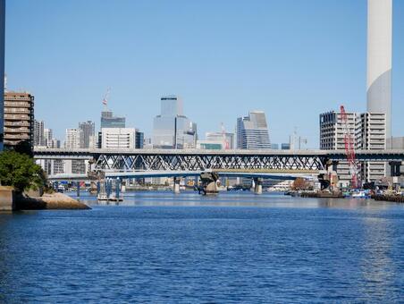 品川　京浜運河と鉄橋 品川,品川区,東京の写真素材