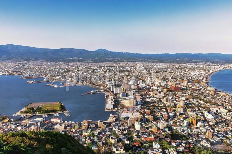 昼の函館山からの風景 函館山,函館,風景の写真素材