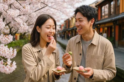 桜並木で味わう団子時間 桜並木で味わう団子時間の写真