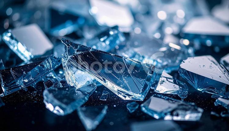 ガラスの破片と光の反射 ガラス,割れたガラス,破片の写真素材