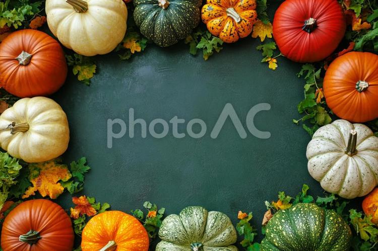 ハロウイーン・かぼちゃ・秋のフレーム背景 ハロウイーン,ハロウィン,かぼちゃの写真素材