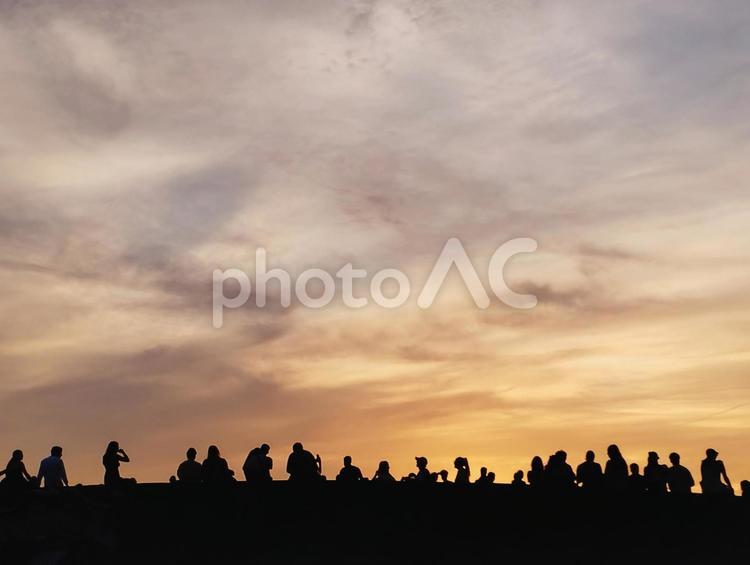 夕暮れ 日没,夏,空の写真素材