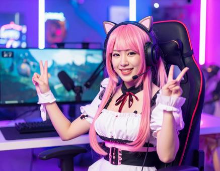コスプレゲーマー勝利の笑顔・猫耳ピンク コスプレゲーマー勝利の笑顔・猫耳ピンクの写真