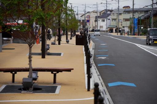 整備された歩道と車道の自転車ナビライン 自転車ナビライン,自転車ナビマーク,法定外表記の写真素材