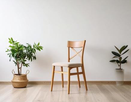 シンプルな木製チェアと植物のある部屋 シンプルな木製チェアと植物のある部屋の写真