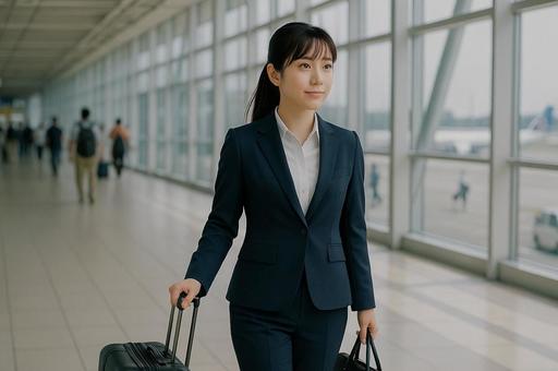 空港内を歩く女性 空港内を歩く女性の写真