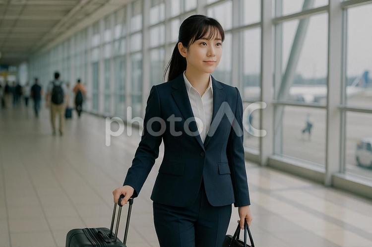 空港内を歩く女性 ai生成,人物,女性の写真素材