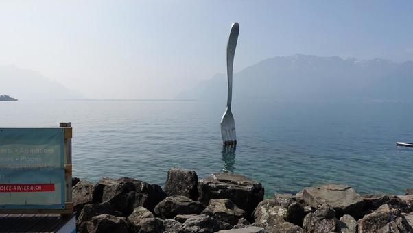 スイス・レマン湖のフォーク スイス・レマン湖のフォーク スイス,外国,ヴヴェの写真素材