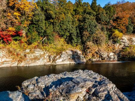 長瀞岩畳 長瀞,紅葉,風景の写真素材