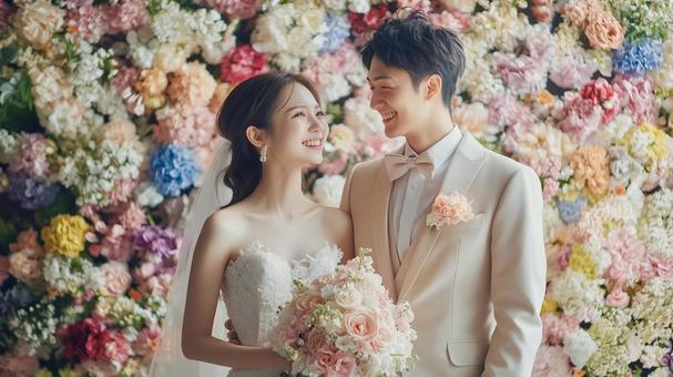 幸せ溢れる笑顔の新郎新婦のウェディング 幸せ溢れる笑顔の新郎新婦のウェディングの写真