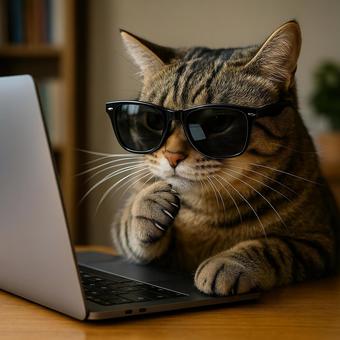 考える猫のパソコン時間 考える猫のパソコン時間の写真