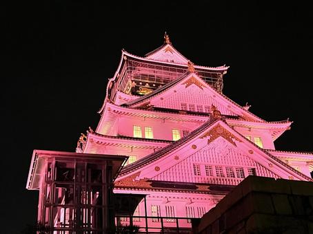 ピンク色にライトアップされた大阪城その3 ピンク色にライトアップされた大阪城その3 大阪城,ピンク,夜の写真素材