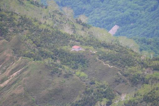Photo, chiburi ridge, shelter, mountains, 