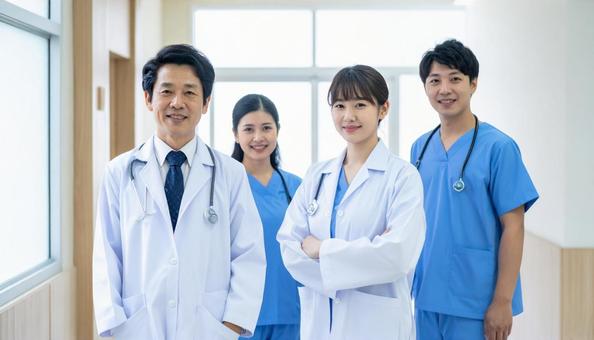 病院で働く日本人男女の医療スタッフ 病院で働く日本人男女の医療スタッフの写真