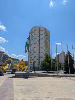 パステルカラーのビル パステルカラー,ビル,町並みの写真素材