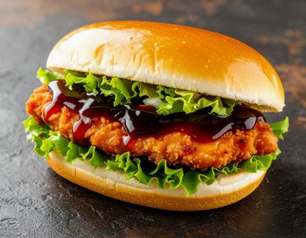 照り焼きチキンのハンバーガー 照り焼きチキンのハンバーガーの写真