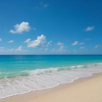 夏の青空と透き通る海の写真