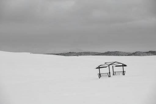 広大な冬の牧場に広がるシンプルな雪景色 雪原,冬,極寒の写真素材