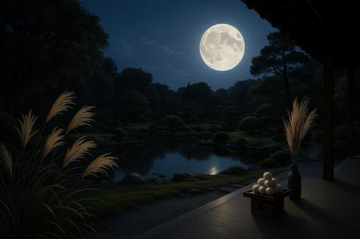 静かな庭園と満月の夜 静かな庭園と満月の夜の写真