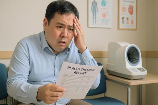 健康診断結果で落ち込む男性 健康診断結果で落ち込む男性の写真