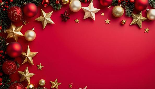 赤い背景のクリスマスイメージのフレーム 赤い背景のクリスマスイメージのフレームの写真