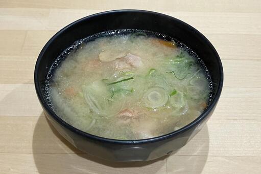 豚汁 豚汁,味噌汁,ネギの写真素材