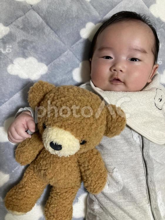 赤ちゃんとぬいぐるみ 赤ちゃん,ぬいぐるみ,0歳の写真素材