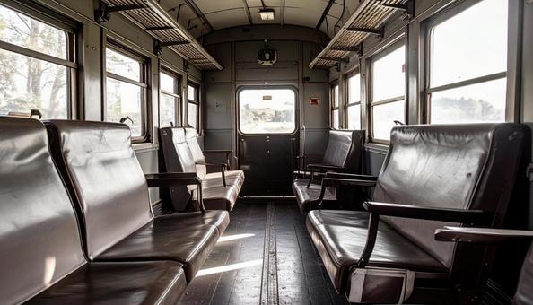 老朽化したバスや電車の車内 老朽化したバスや電車の車内の写真