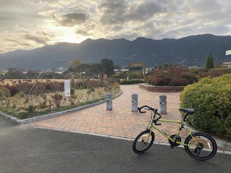 朝日と公園と自転車 朝日と公園と自転車 朝日,夜明け,空の写真素材
