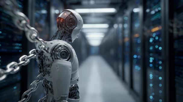 サーバーを守る白いAIボットの姿 サーバーを守る白いAIボットの姿の写真