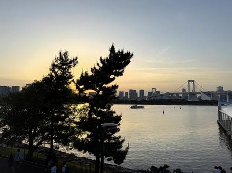 夕暮れのお台場から見た東京の景色 夕暮れのお台場から見た東京の景色 東京,お台場,東京湾の写真素材