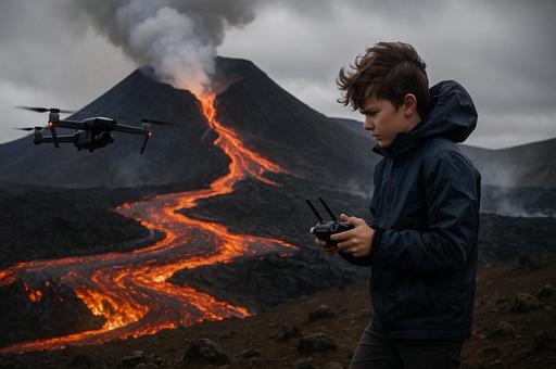 灼熱の火山とドローン操作 灼熱の火山とドローン操作の写真