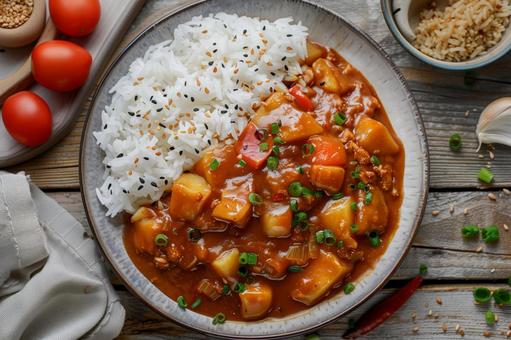 彩り豊かなカレーライス 彩り豊かなカレーライスの写真