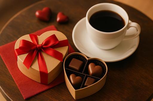 バレンタインのチョコレートとコーヒー バレンタインのチョコレートとコーヒーの写真