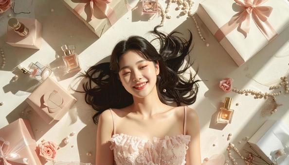 花と女性の写真