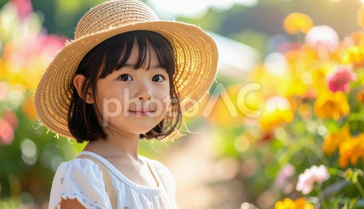 真夏のイメージ　少女のポートレート 緑,少女,かわいいの写真素材
