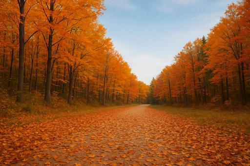 一面に広がる紅葉と落ち葉の道 一面に広がる紅葉と落ち葉の道の写真