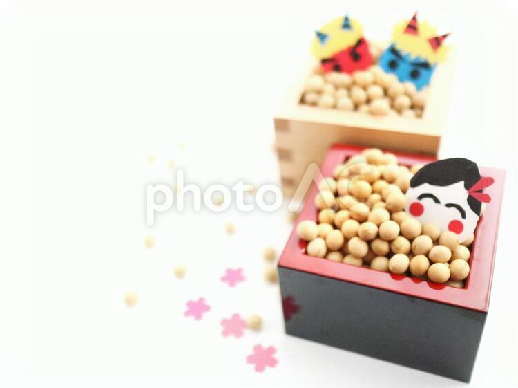 節分　豆まき　行事 大豆,升,行事の写真素材