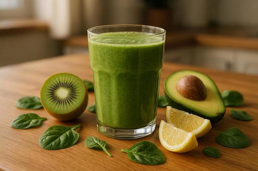 新鮮なフルーツと野菜のグリーンスムージー 新鮮なフルーツと野菜のグリーンスムージーの写真