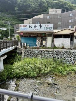 電車の窓から見た高尾山の麓の町並み 曇り,木,麓の写真素材