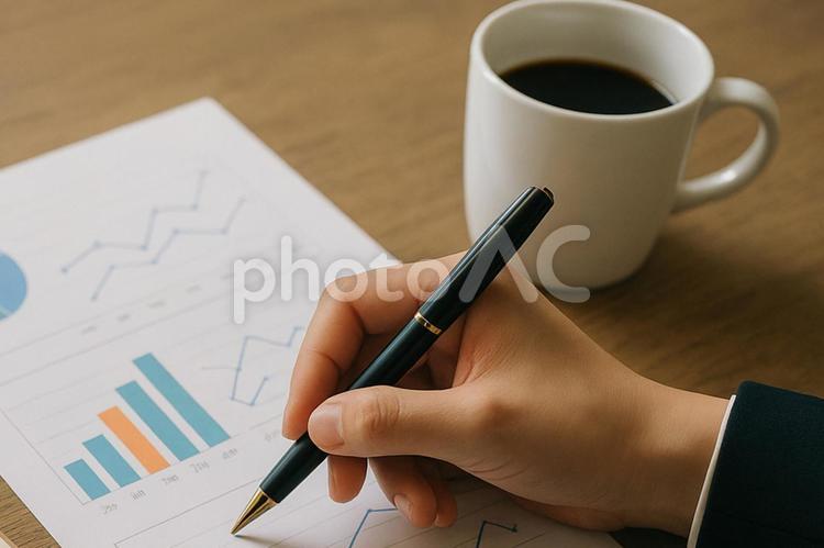 デスクに資料　仕事中の男性の手元 ビジネスマン,資料,会社の写真素材